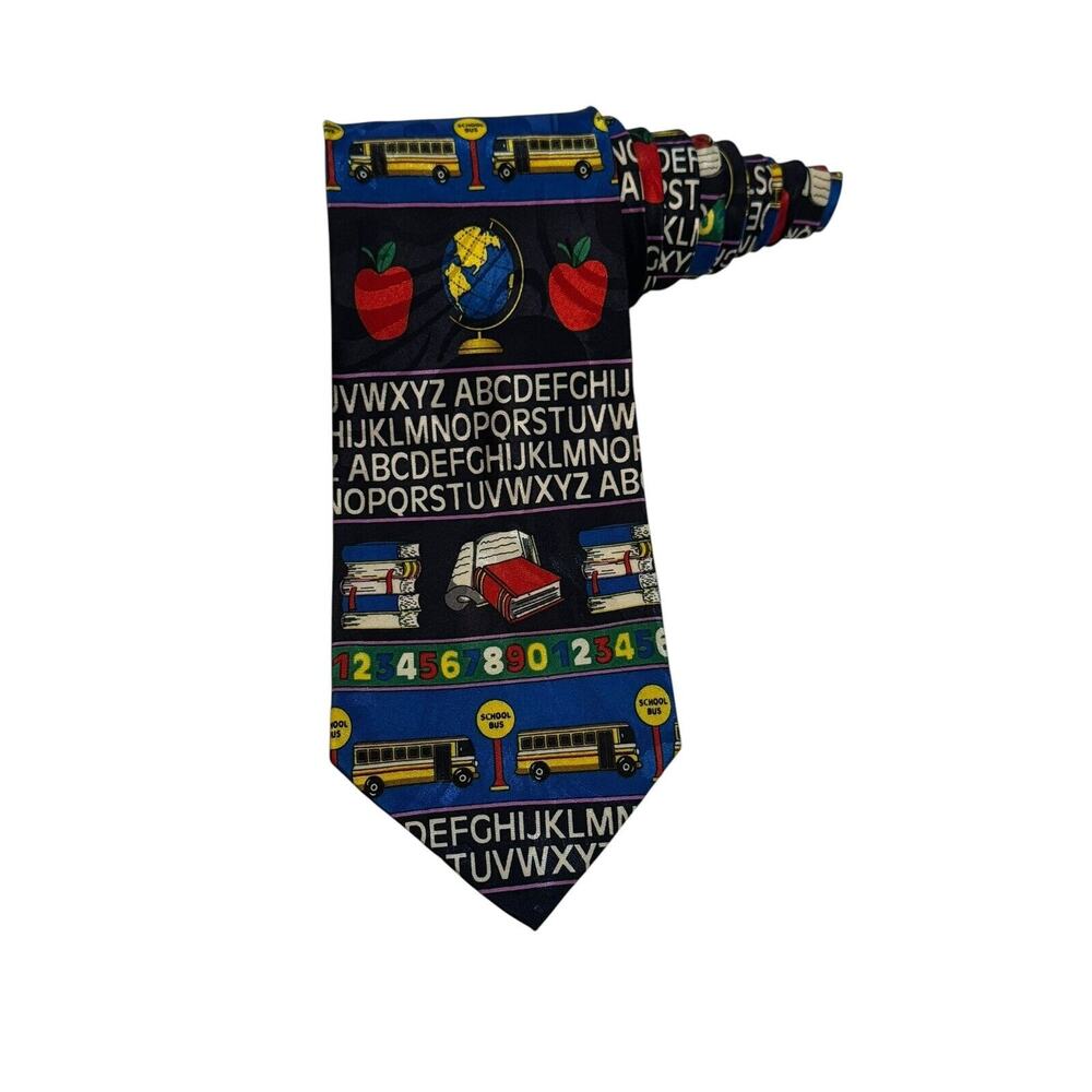 Steve Harris School Bus Alphabet Numbers Teacher Novelty Vintage Necktie